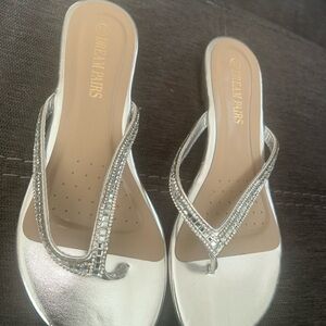 Dream Pairs Silver Jeweled V‑Strap Thong Sandals for Women